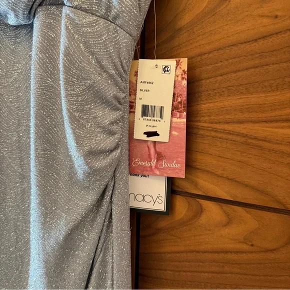 NWT Emerald Sundae Juniors' Silver Glitter Draped Front Prom Dress - Sz M - Picture 4 of 7